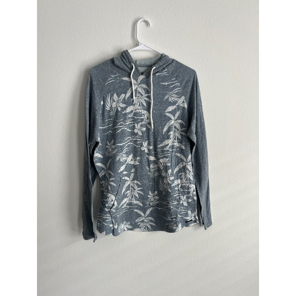 On The Byas Hoodie Mens Large Heather Gray Floral Palm Tree Print Raglan Sleeve